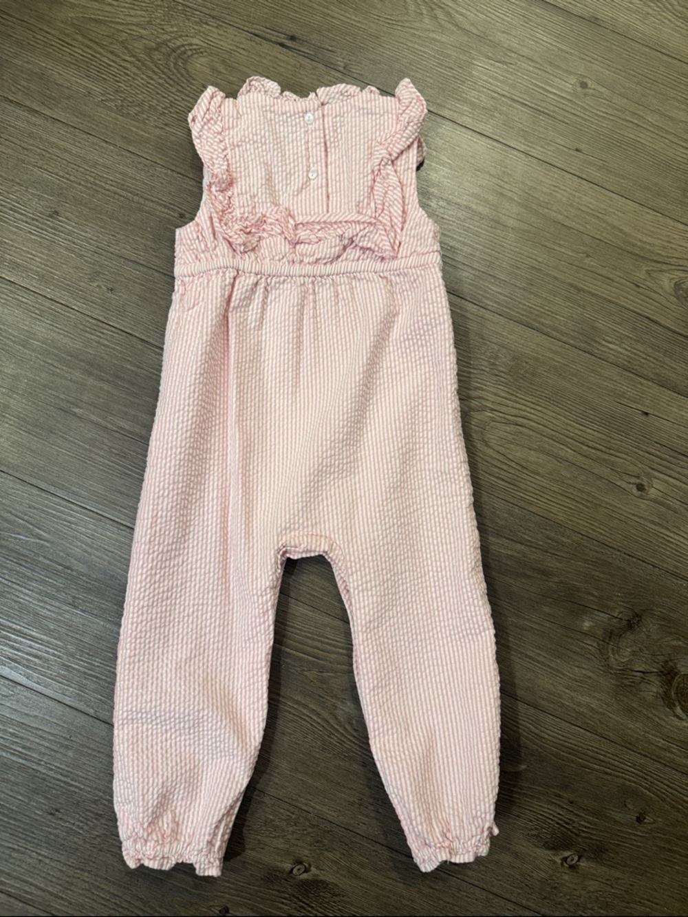 Janie and Jack Pink Striped Seersucker Ruffle Romper. 18-24m. Like new! - Picture 4 of 5